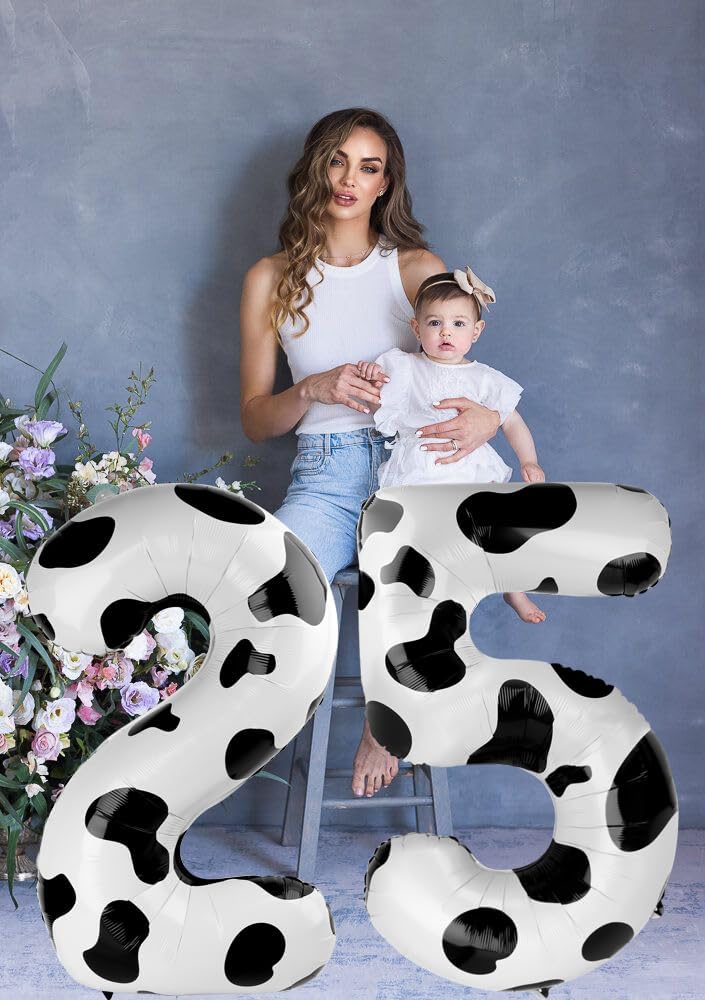 Cow Print Number Balloon Birthday Decorations, 40 inch Number balloon 0-9(Zero-Nine), Cow Balloon for Farm Birthday Party Supplies, Cow Themed birthday party Decorations (Number 5)