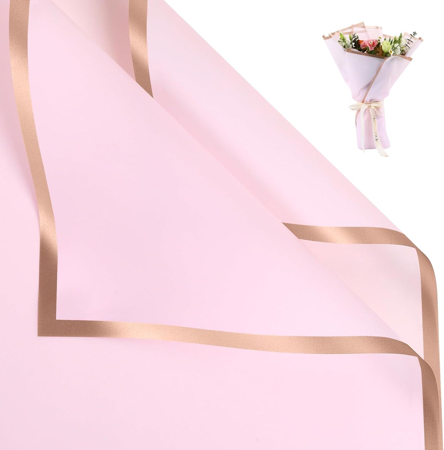 NESCCI 20 Sheets Pastel Pink Floral Bouquet Wrapping Paper - Waterproof, 22.8x22.8 inches, Perfect for Wedding, Birthday, Valentine's Day & More