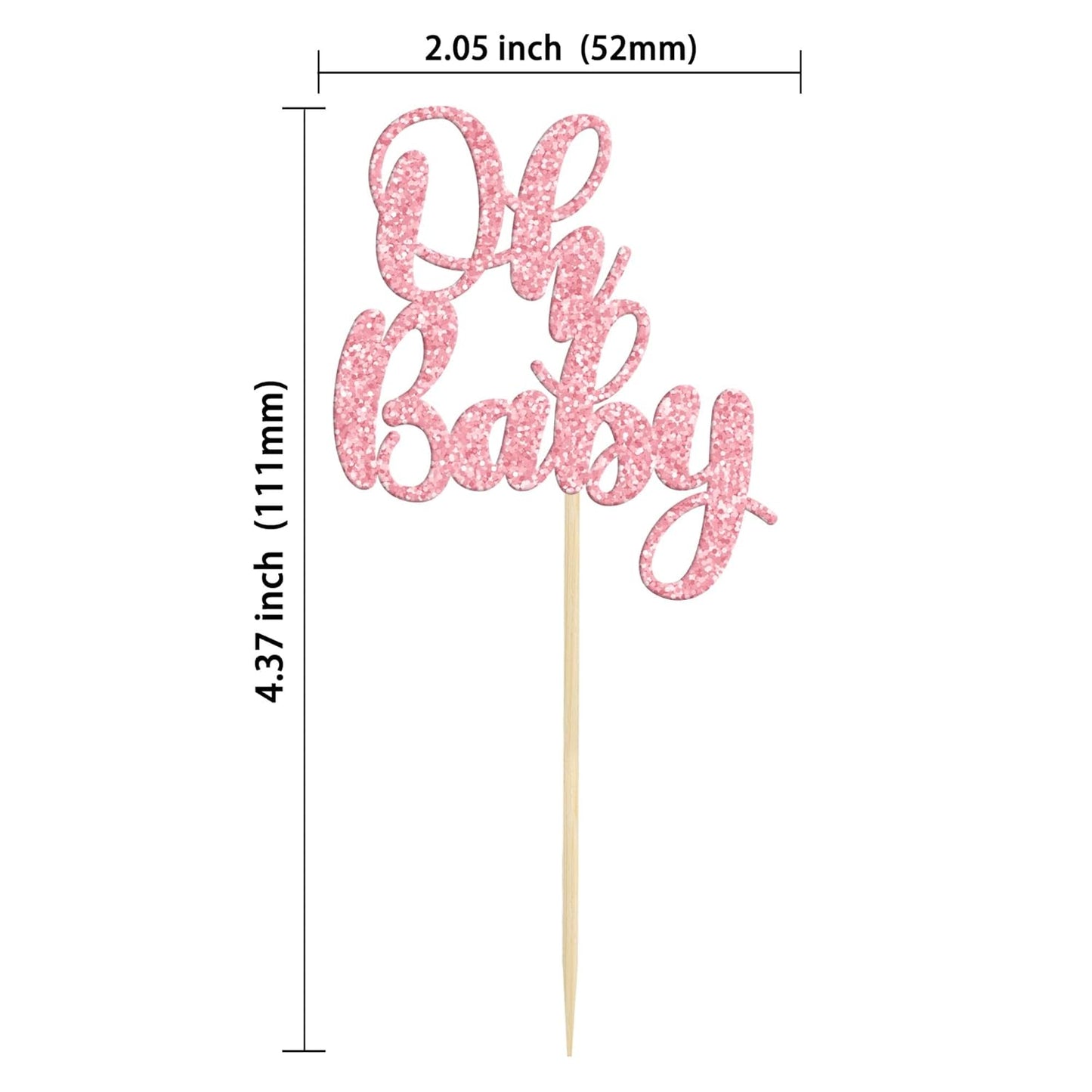 Gyufise 36 Pack Oh Baby Cupcake Toppers Glitter Baby Shower Cupcake Picks Decorations for Celebrating Baby Shower Kids Birthday Party Supplies Rose Gold