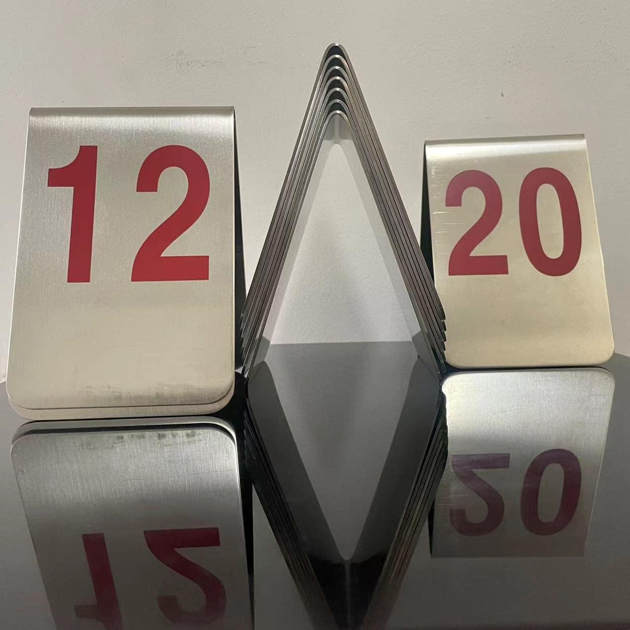 Metal Place Cards Stackable Tent Style Table Numbers,Place Card Holders for TRPG Wedding Party Restaurants Cafes Bars Gatherings Meeting Room Board Games (Red, Large 11-20)