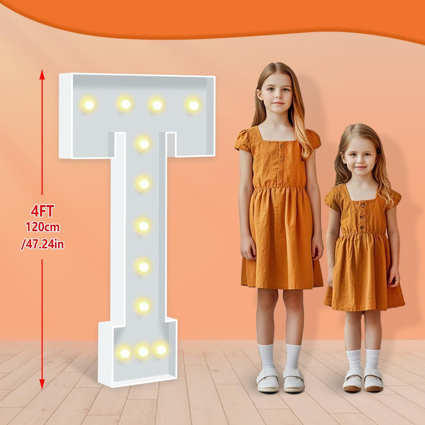 4FT Light Up Marquee Letters T, Large Lighted Letters for Party Backdrop Decor, Mosaic Cardboard Letter for Weddings, Birthdays, Anniversaries, New Year's Celebrations, Easy to Assemble