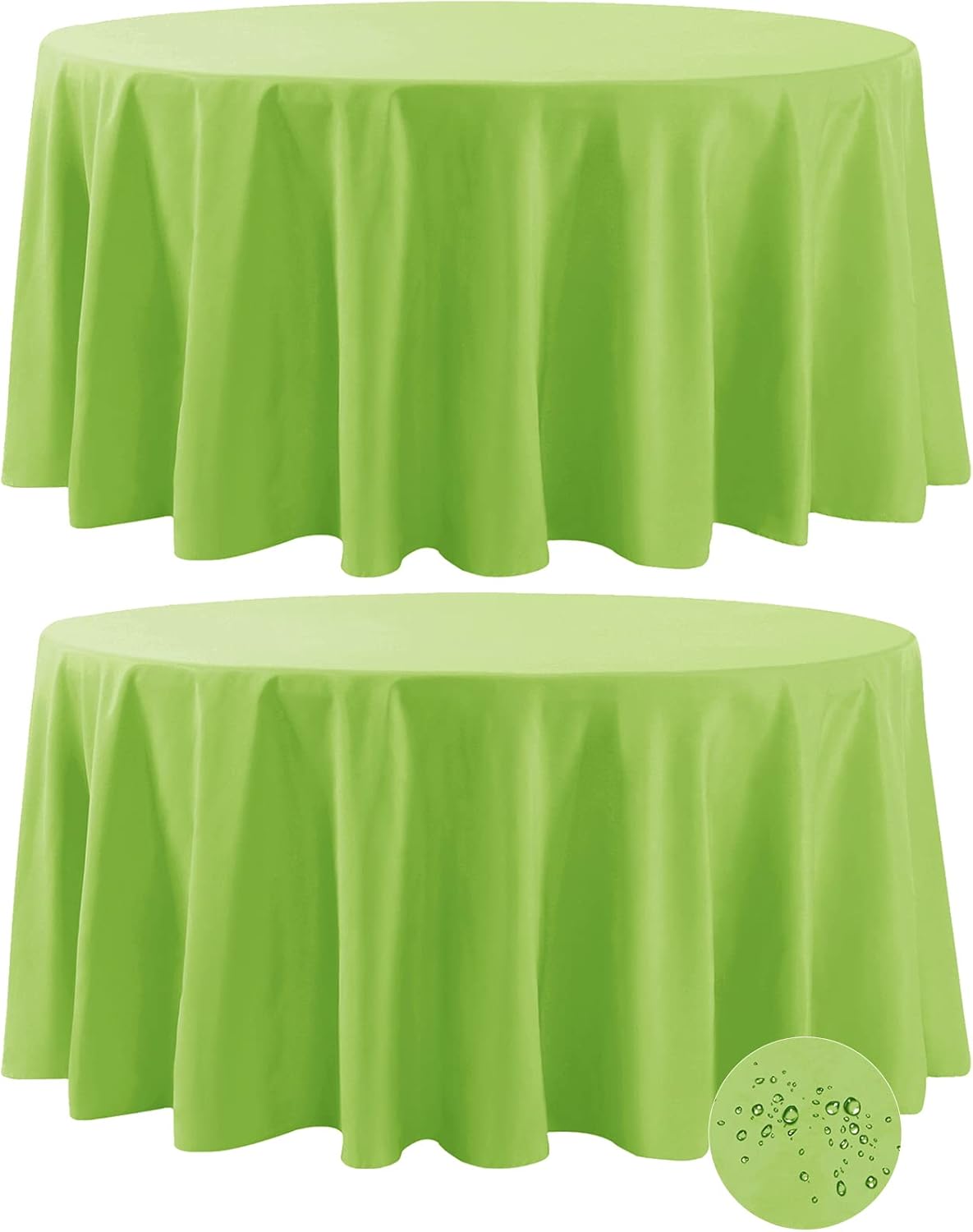 Fokitut 2 Pack Waterproof Round Tablecloth, 120 Inch, Stain Resistant and Wrinkle Polyester Table Cloth, Fabric Table Cover for Kitchen Dining, Wedding, Party, Holiday Dinner-Apple Green