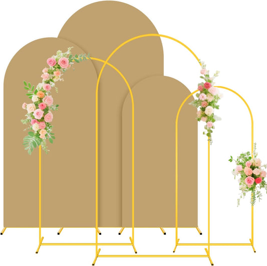 FUHSY Arch Stand and Covers Set of 3 (7.2FT, 6.6FT, 6FT) Wedding Arch Backdrop Stand with Brown Arches Cover Metal Balloon Arched Stand Frame for Birthday Party Ceremony Bridal Baby Shower Decorations
