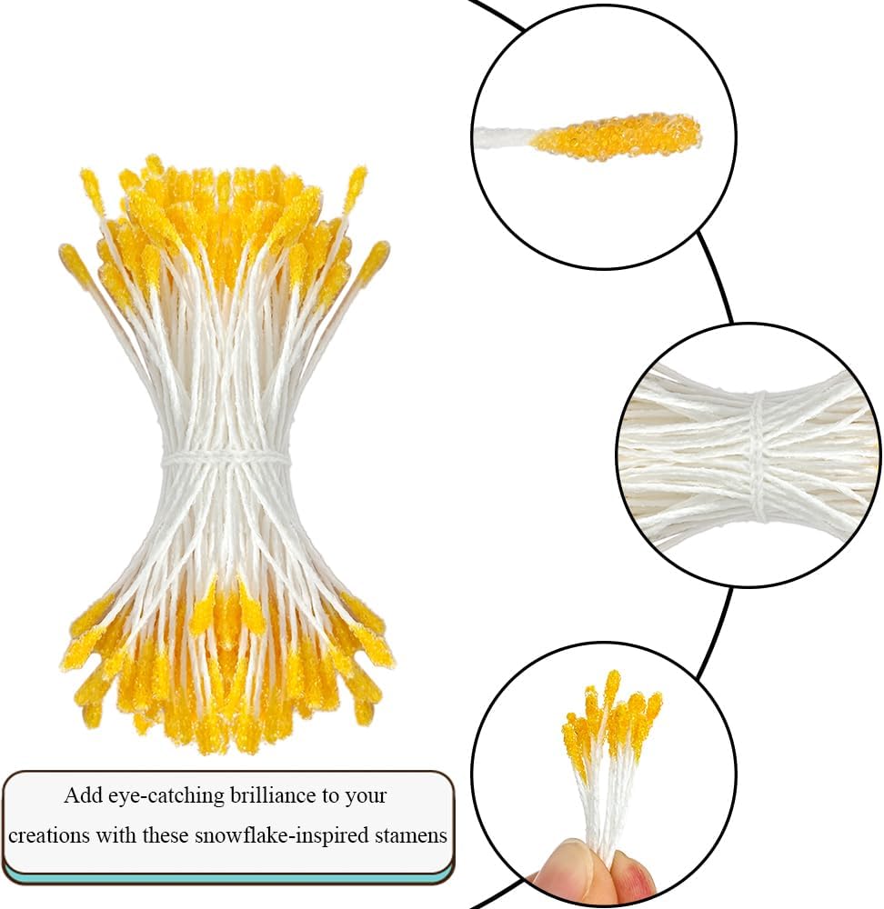 HAHIYO 700Pcs 2mm Yellow Double-Head Flower Stamen with Crystal-Like Flower Head for Handmade Floral Art Scrapbook Decoration Artificial Floral Pistils Pollen Stamens Wedding DIY Stamens