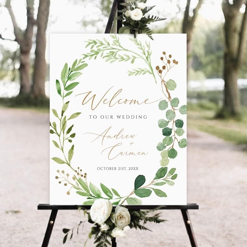 Greenery Wedding Welcome Sign, Eucalyptus Wedding Sign, Botanical Welcome Wedding Sign, Welcome to our Wedding Sign, Wedding Signs for Ceremony, Personalized Wedding Welcome Sign #16