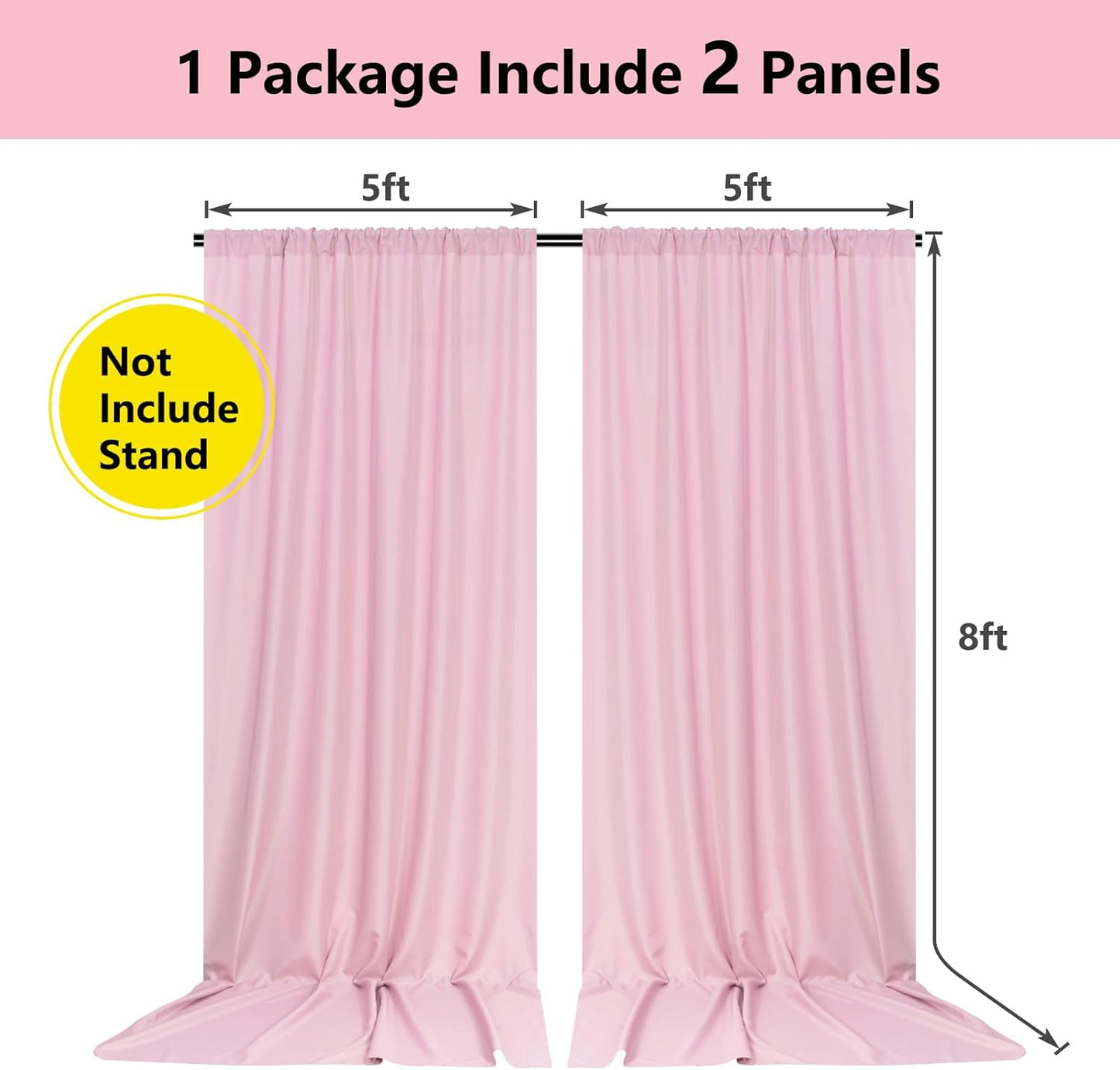 Pink Backdrop Curtain for Parties Rod Pocket Pink Curtains Photography Backdrop Drapes Privacy Fabric Decoration for Birthday Party Wedding Baby Shower Home Decor, 5ft x 8ft, 2 Panels
