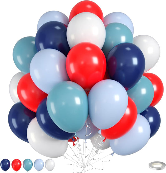 Red Blue Balloons, 60pcs Red Blue White Balloons, Retro Matte White Latex Balloon For Birthday Baby Shower Baseball Independence Day Navigation Theme Party Wedding Graduation Anniversary Decorations