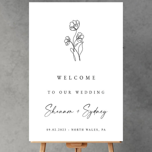 Botanical Minimalist Wedding Fine Art Wedding Welcome Signs, Welcome Sign Wedding, Customized Wedding Welcome Sign