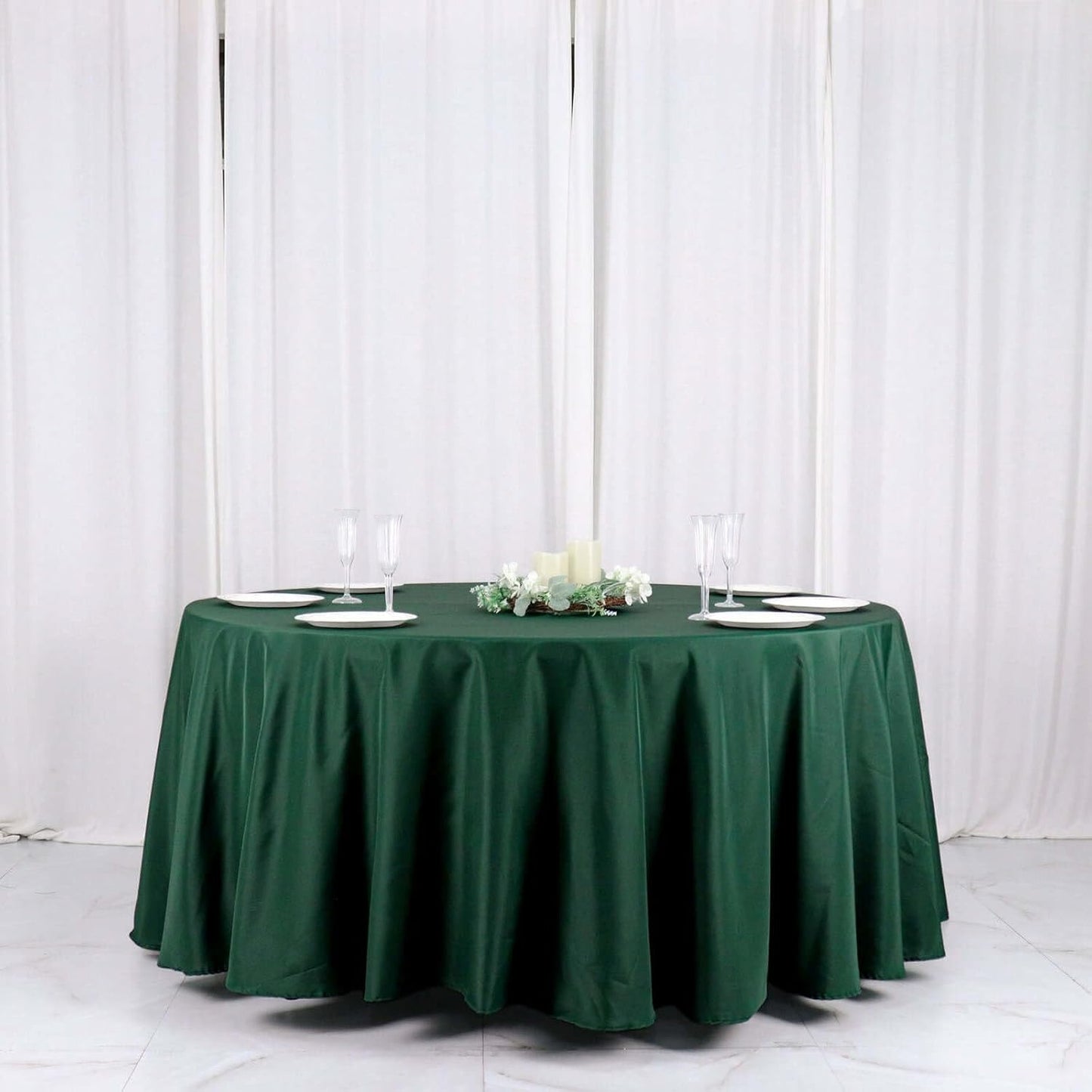 Efavormart Round Tablecloth, 120 Inch Stain & Wrinkle Resistant Washable Table Cloth, Decorative Polyester Fabric Table Cover for Banquet, Wedding, Dining - Hunter Emerald Green