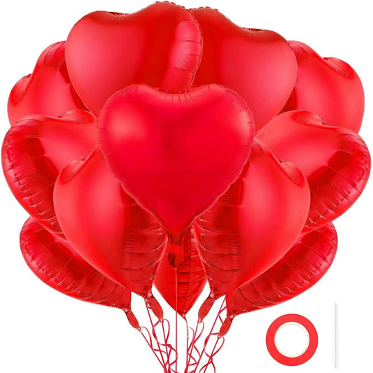 12Pcs Red Heart Balloons, 18 Inch, Love Balloons for Valentine's Day, Wedding, Birthday Decorations