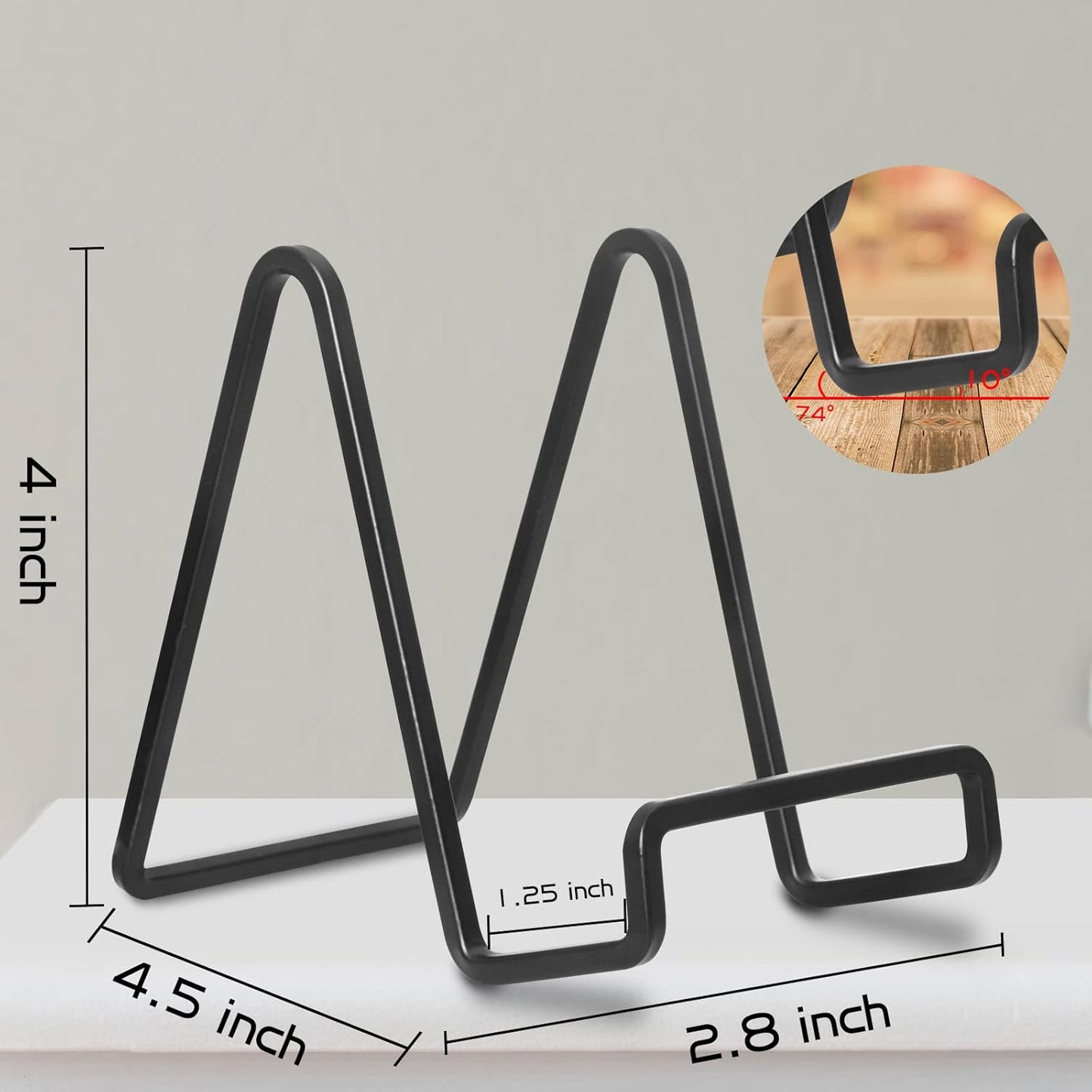 Decolore 4 Pack 4 Inch Black Metal Display Stands Square Plate Holder Display Stand Frame Stand for Picture, Decorative Plate, Photo Easel and Artistic Work