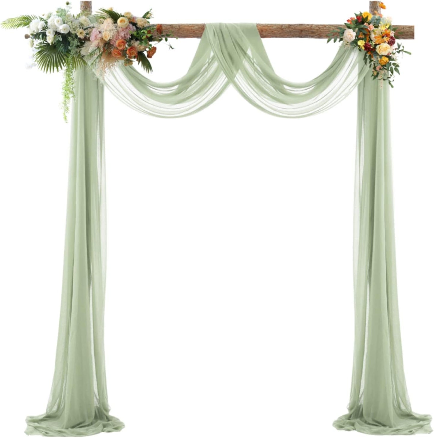 Sage Arch Drapes for Wedding Arch Draping Fabric Sheer Backdrop Curtain for Ceremony Bridal Party Decor 6 Yards 19Ft Length x 28" Width 1 Panel