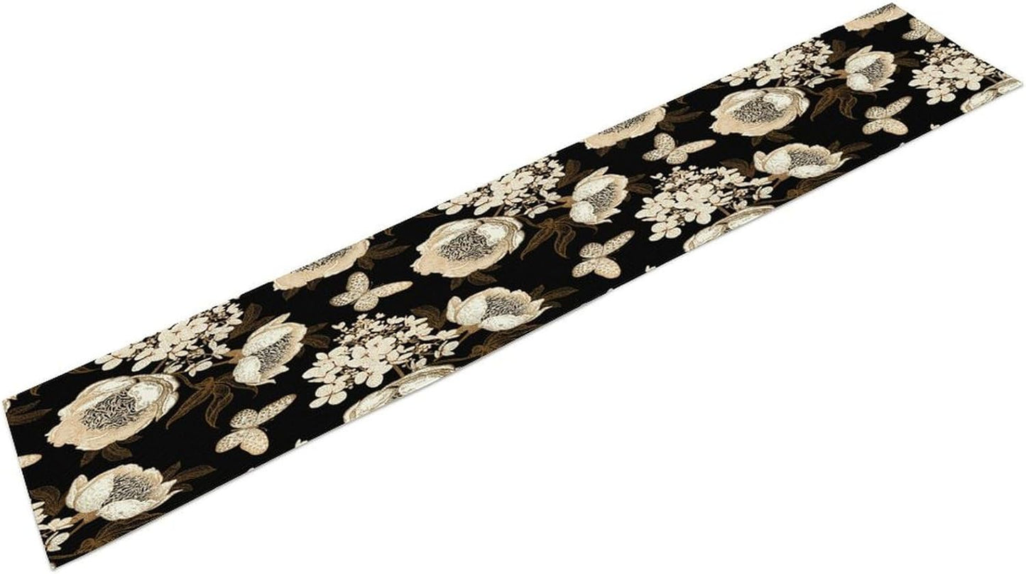 Watercolor Peony Table Runner, Modern Kitchen Dining Room Bohemian Floral Tabletop Decoration for Kitchen Cafe 13x36 Inch