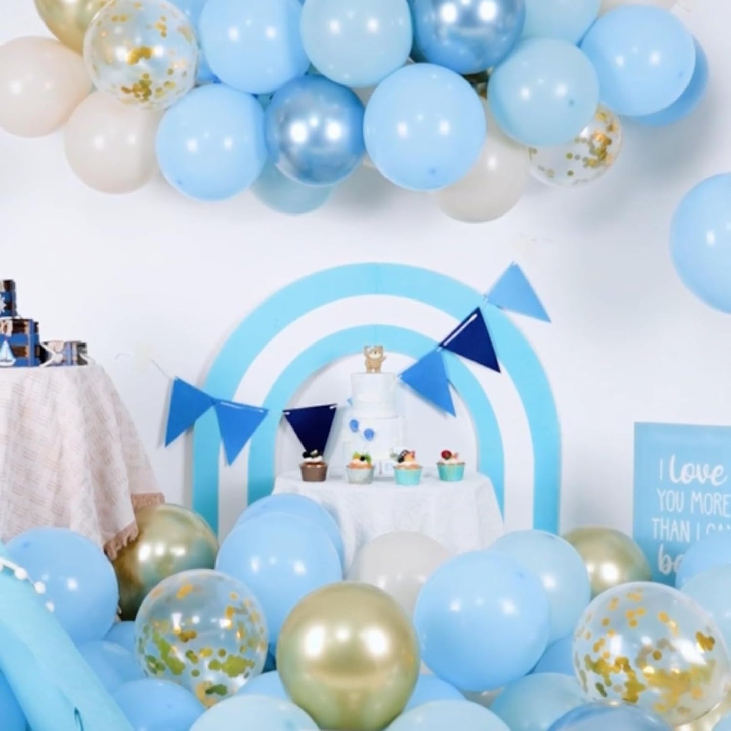 Paready Blue Balloons Set, 50 Blue & Gold Balloons, 12 Inch Metallic Blue & Gold Confetti for Boys Birthday, Boho Wedding & Graduation