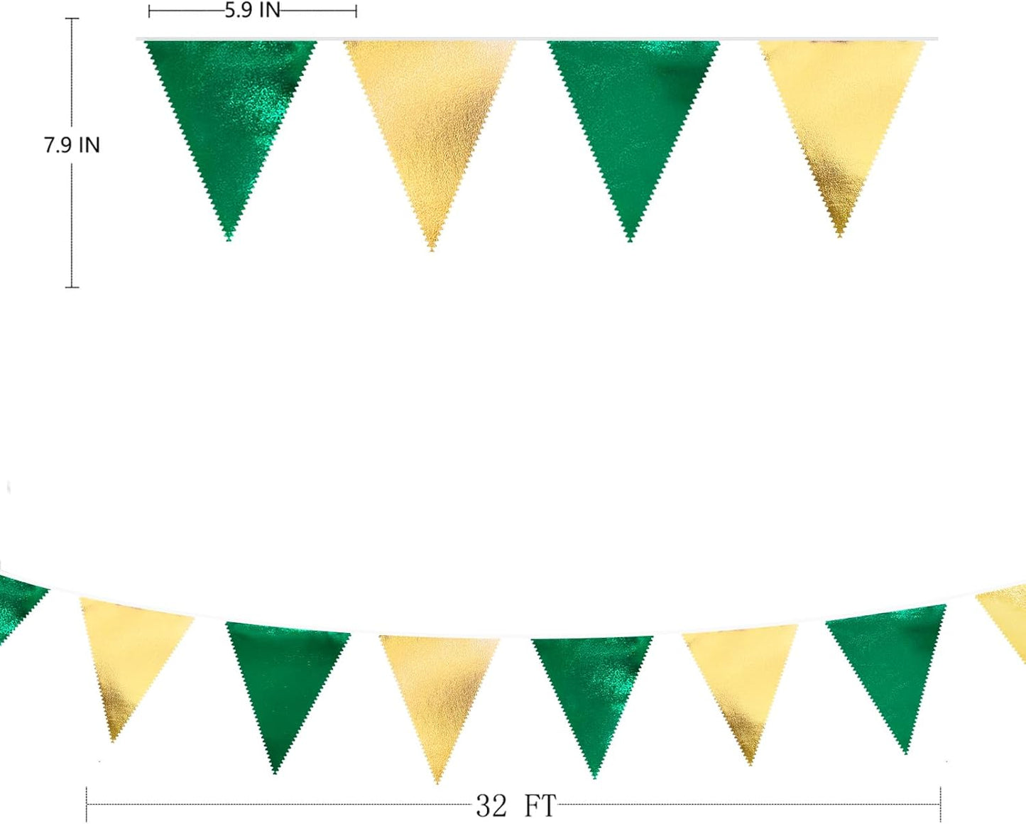Green Gold Party Decorations Metallic Fabric Triangle Pennant Banner Flag Bunting Garland for Graduations Birthday Retirement Wedding Baby Shower Spring Summer Master Golf Theme Outdoor Party Supplies