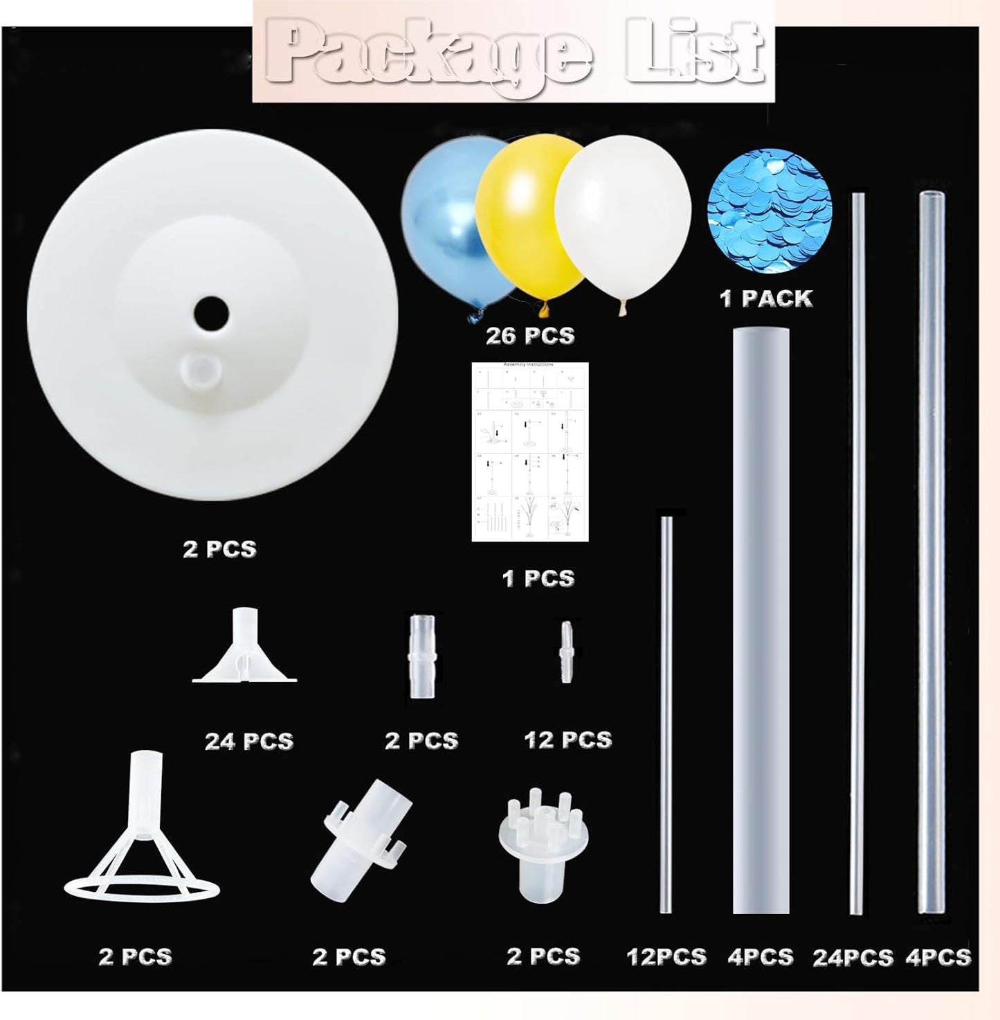 Balloon Column Kit Set of 2 With Balloons Included - Balloon Tower with Stand, Base, and Pole,Backdrop Decoration for Wedding, Baby Shower, Birthday Party, or Bachelorette Parties (Metallic Blue Gold)