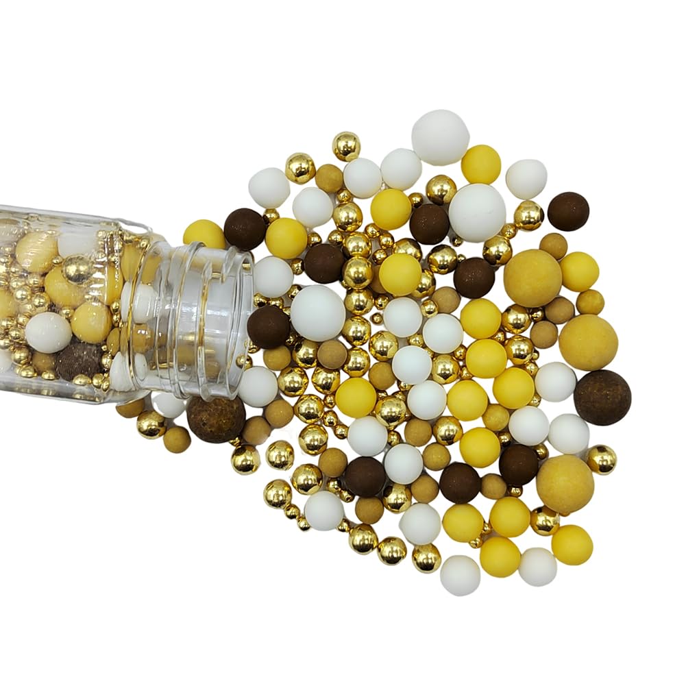 Edible Pearl Sugar Sprinkles Brown Yellow White and Gold Candy Mixing Size Baking Edible Cake Decorations Cupcake Toppers Cookie Decorating Celebrations Wedding Valentines Easter Halloween Christmas Supplies 120g/ 4.23oz