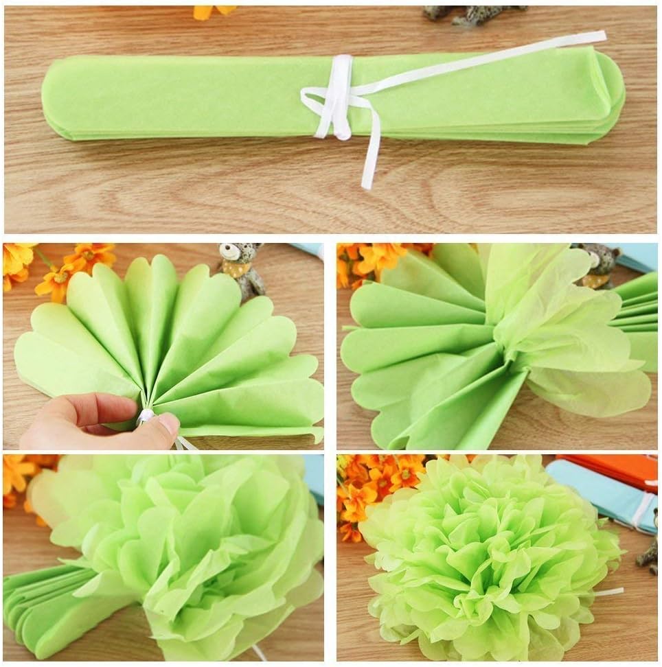 Paper Pom Poms Color Tissue Flowers Hanging Paper Fans Celebration Wedding Birthday Party Halloween Christmas Outdoor Decoration-Set of 20