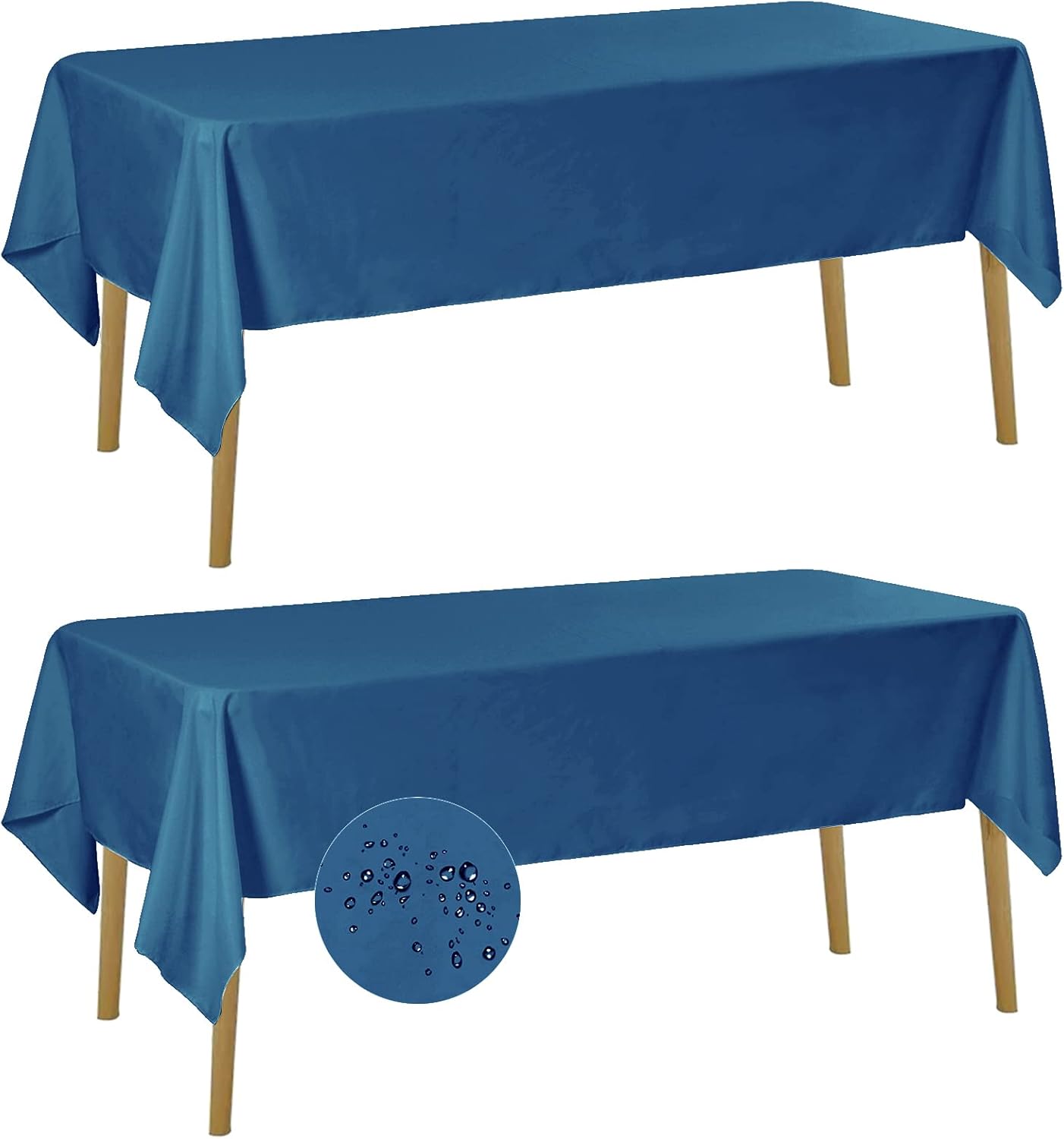 Fokitut 2 Pack Waterproof Rectangle Tablecloth, 60x102 Inch, Stain Resistant and Wrinkle Polyester Table Cloth, Fabric Table Cover for Kitchen Dining, Wedding, Party, Holiday Dinner-Mediterranean Blue