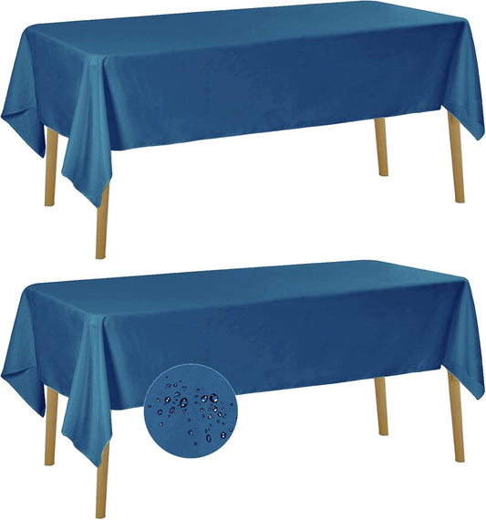 Fokitut 2 Pack Waterproof Rectangle Tablecloth, 60x120 Inch,Stain Resistant and Wrinkle Polyester Table Cloth, Fabric Table Cover for Kitchen Dining, Wedding, Party, Holiday Dinner-Mediterranean Blue
