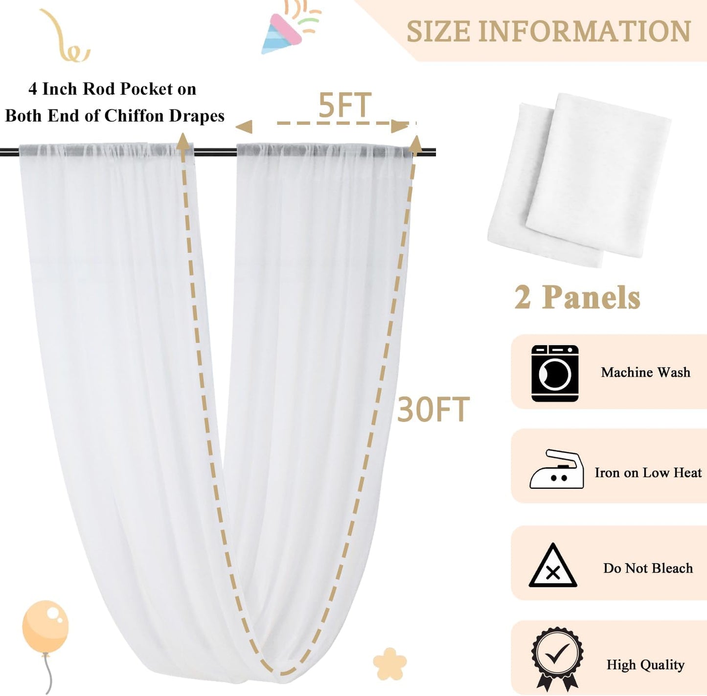 MODFUNS Ceiling Drapes for Weddings White Sheer Ceiling Draping 5x30ft 2 Panels Chiffon Ceiling Curtain Wedding Arch Draping Fabric Tulle Ceiling Drapery for Ceremony Arbor Party Stage Decoration