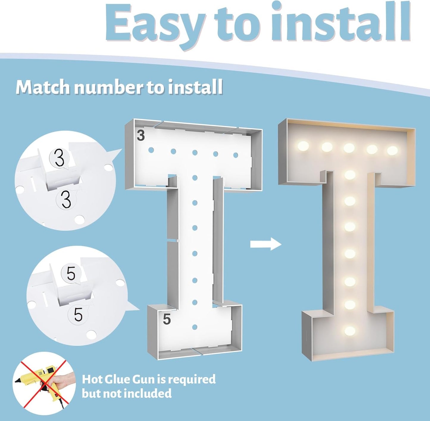 4FT Marquee Light Up Letters T,Party Decoration Large Marquee Light Up Letters with Weighted Water Bag,Pre-cut Foam Board Set Can Be Used for Birthdays,Weddings,Baby Anniversaries