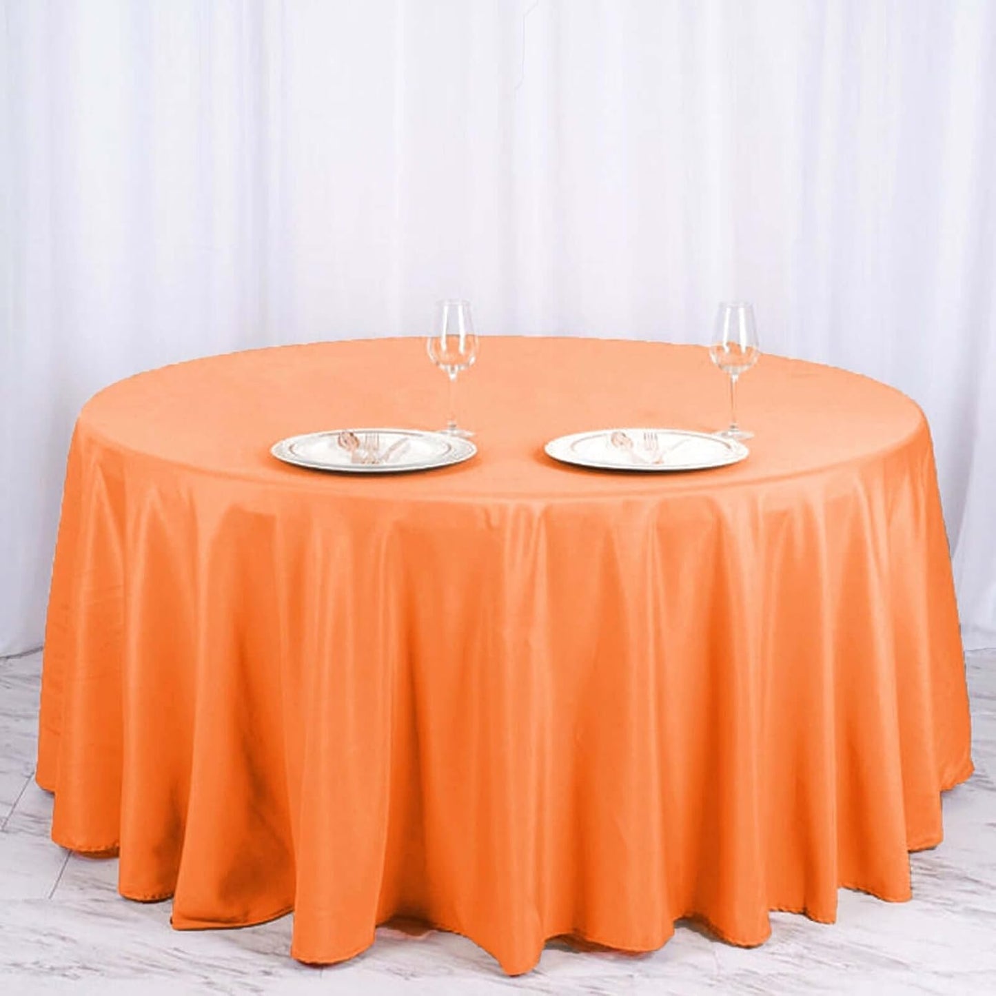 Efavormart Round Tablecloth, 120 Inch Stain & Wrinkle Resistant Washable Table Cloth, Decorative Polyester Fabric Table Cover for Banquet, Wedding, Dining - Orange