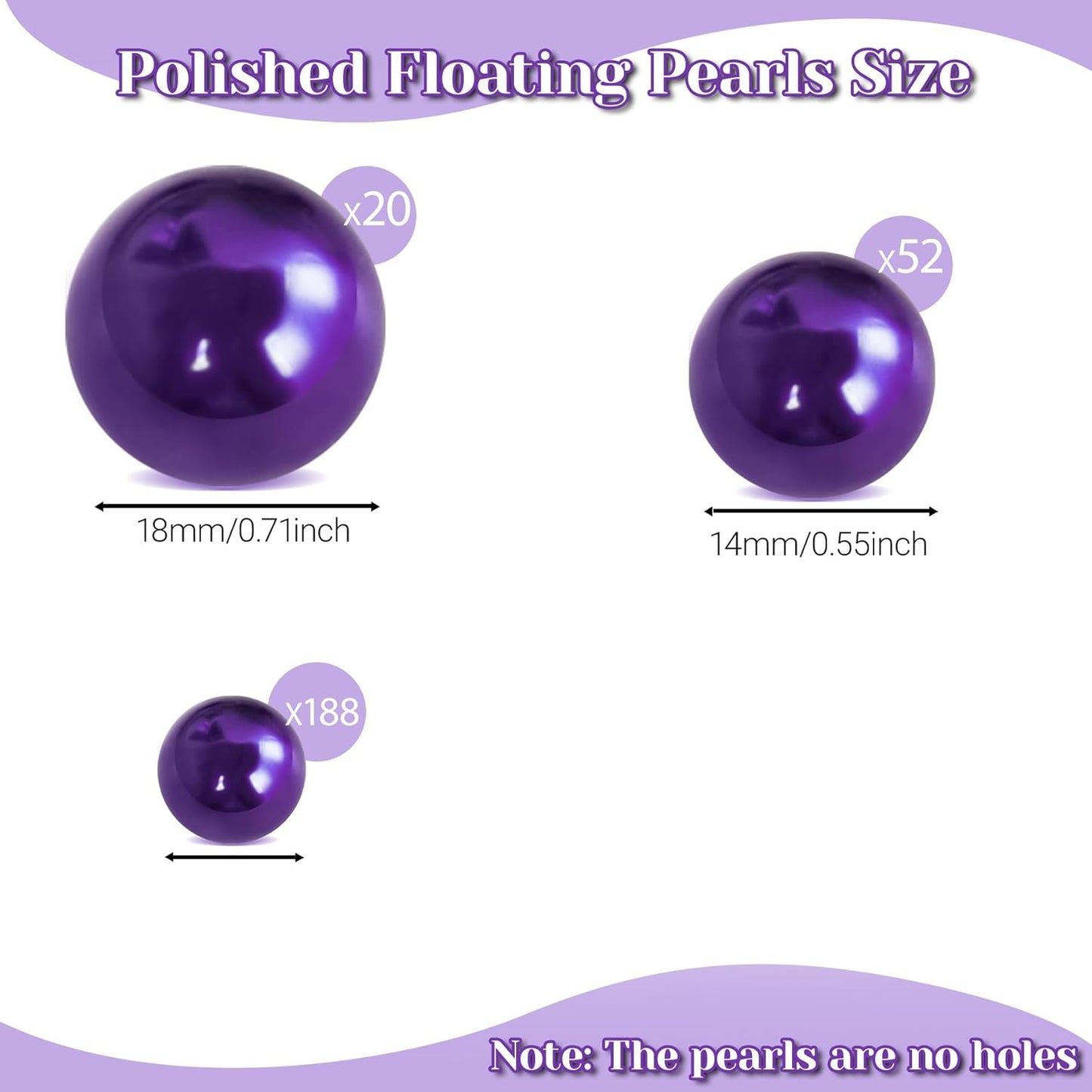 260Pcs Dark Purple Glossy Beads for Centerpiece Decor, Artifical Pearls Vase Filler, No Hole Round Pearl Beads for Wedding Birthday Christmas Party Home Decor(18mm 14mm 6mm)