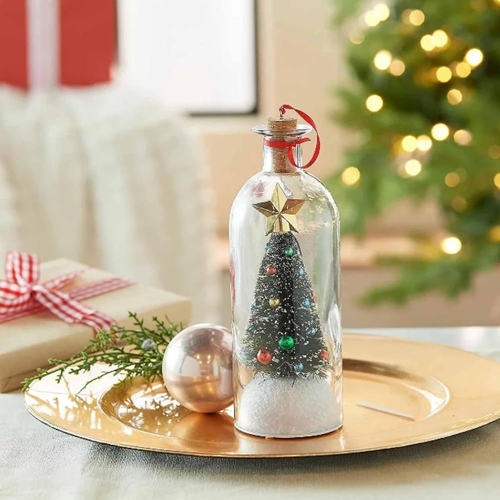 Christmas Tree Message in a Bottle, Recordable Christmas Tree Voice Message Bottle Ornament for Tabletop, Holiday Memories, Snowy Scene in Nostalgic Bottle, Christmas Trees Decoration Gift (3 pcs)