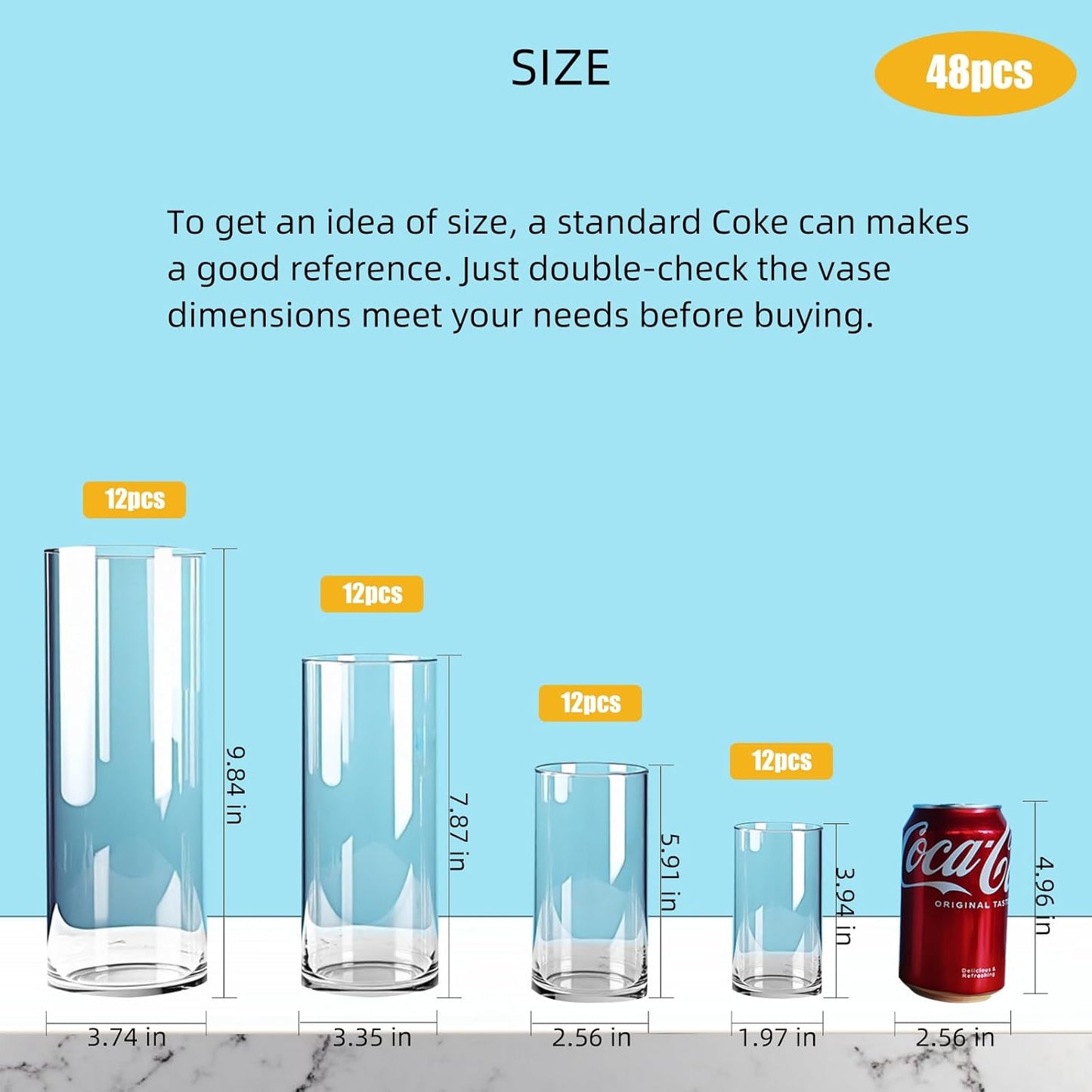 4 Clear Glass Cylinder Vases for Centerpieces - Different Sizes Floating Candle Vases Holder -4", 6", 8",10" Hight Perfect for Weddings and Events