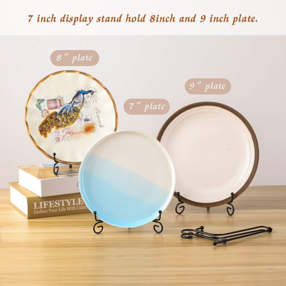 (4 pack)7"Iron Display Stand, Black Iron Easel Plate Display Photo Holder Stand, Displays Picture Frames, Cookbooks, Decorative Plates, Tablets and Art