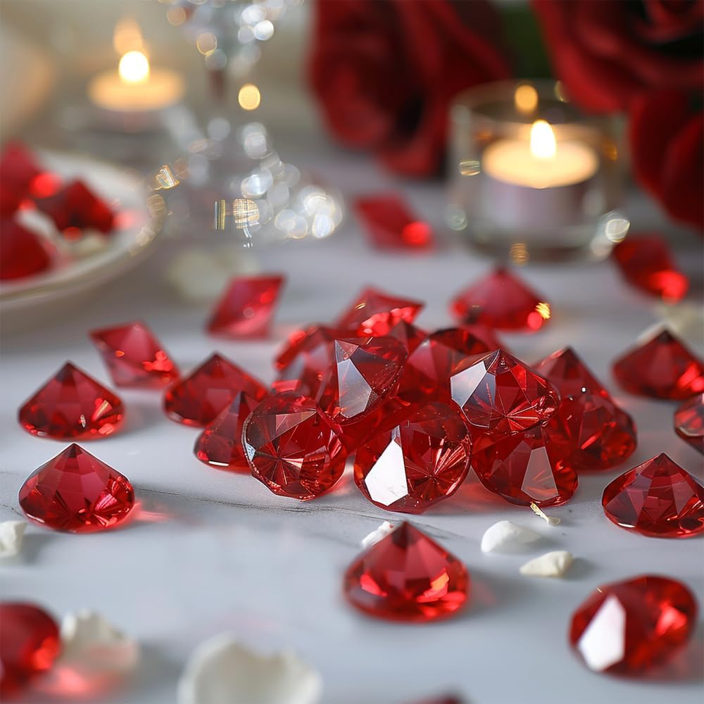 250 PCS Red Acrylic Diamonds Pirate Gems 20 mm,Table Scatter,Wedding Centerpieces,Party Confetti,Fall Decoration,Home Accents Vase Fillers,Arts Crafts,Treasure Chest Hunt Gemstones