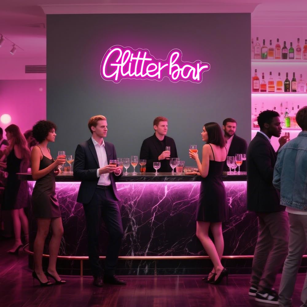 Glitter Bar Neon Sign,Bar Signs for Home Bar Decor,Led Bar Sign for Wedding,Birthday Party,Music Festival,Bachelor Party,Halloween, Christmas Decoration,Best Gift for Boys and Girls