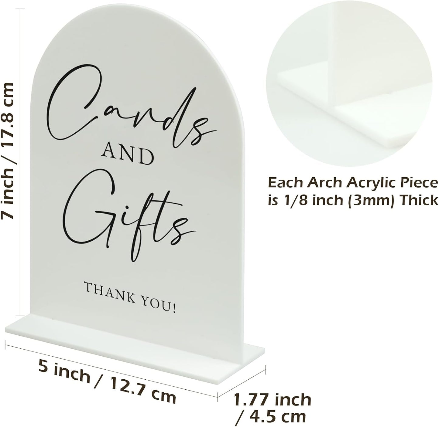 White Arch Acrylic Wedding Sign- 5"x7" Cards and Gifts Sign and Base,1/8" Thick | Modern Calligraphy Arched Acrylic Table Sign for Wedding & Event Party