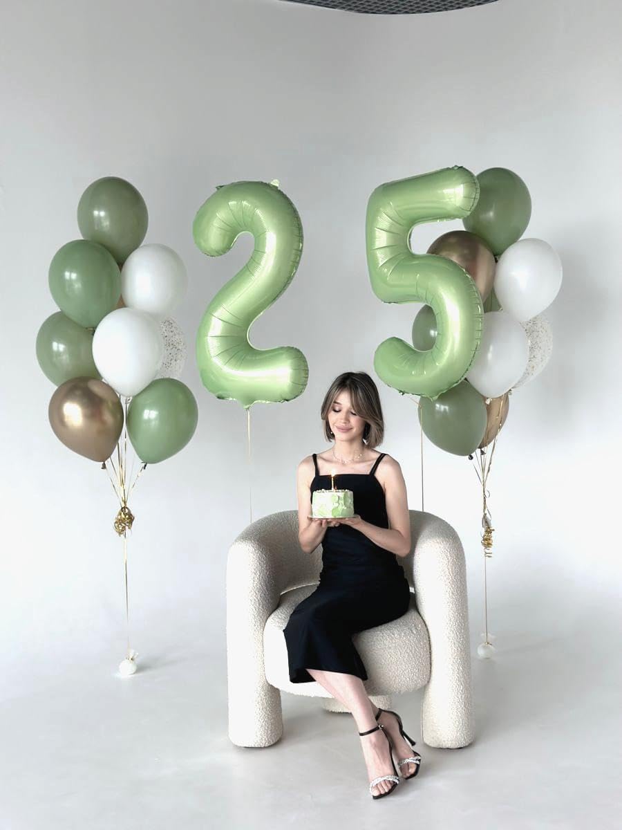 Big 40 Inch Sage Green 2 Number Balloon Birthday Decoration, 2026 Oliver Green Number 2 Helium Balloons 12 20 22 23 24 26 28 32 42 Celebration, Boy Girl Baby Anniversary Party Graduations Supplies