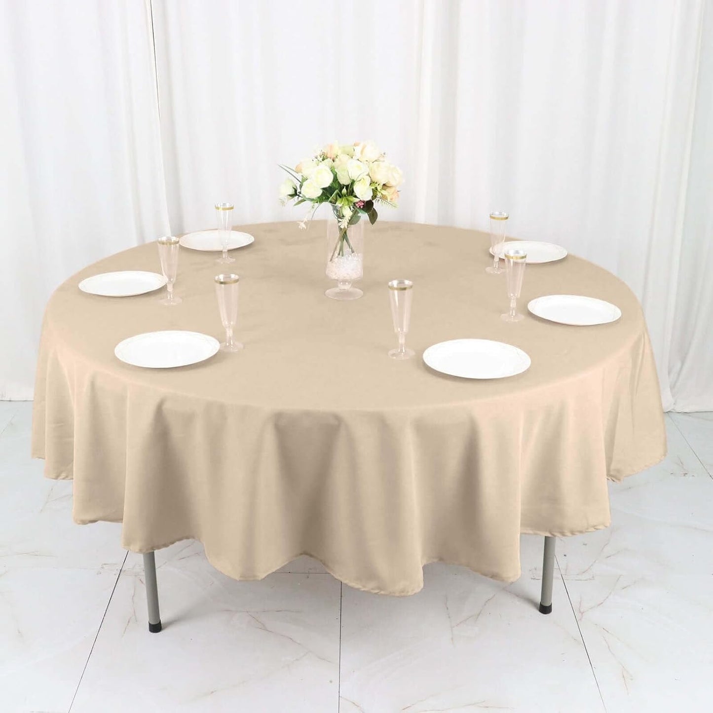 Efavormart Round Tablecloth, 90 Inch Stain & Wrinkle Resistant Washable Table Cloth, Decorative Polyester Fabric Table Cover for Banquet, Wedding, Dining- Nude Beige