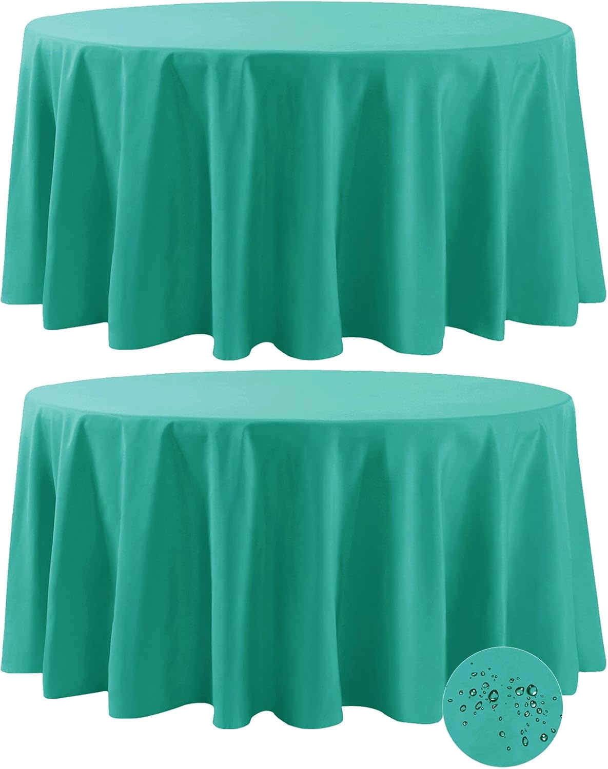 Fokitut 2 Pack Waterproof Round Tablecloth, 132 Inch, Stain Resistant and Wrinkle Polyester Table Cloth, Fabric Table Cover for Kitchen Dining, Wedding, Party, Holiday Dinner-Turquoise