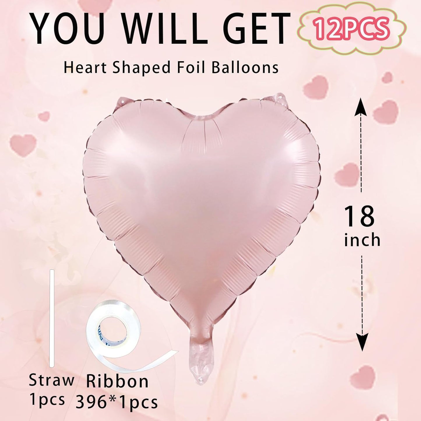 Pink Heart Ballloons,18 Inch Pastel Pink Foil Love Heart Shaped Balloons 12Pcs Baby Pink love balloon for Anniversary Wedding Engagement Birthday Party Baby Shower Decorations