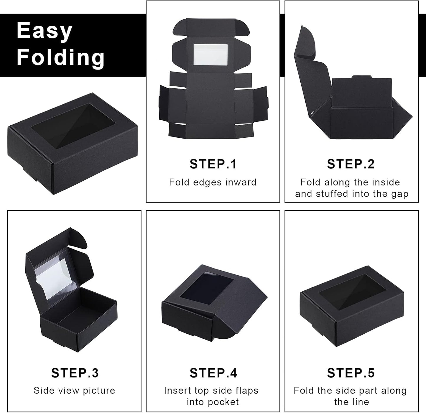 Zonon 30 Pcs Soap Boxes for Homemade Packaging, Mini Kraft Treat Boxes with Window for Bakery Candy Soap Making Gift Packaging (3.7 x 2.6 x 1.37 Inch,Black)