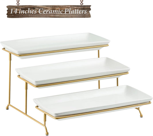 YHOSSEUN 3 Tier Serving Tray for Party, Tiered Serving Platters and Trays, 14 Inch Tiered Tray Stand, Dessert Stand, Serving Stand, Dessert Table Display Set with Collapsible Sturdier Metal Rack