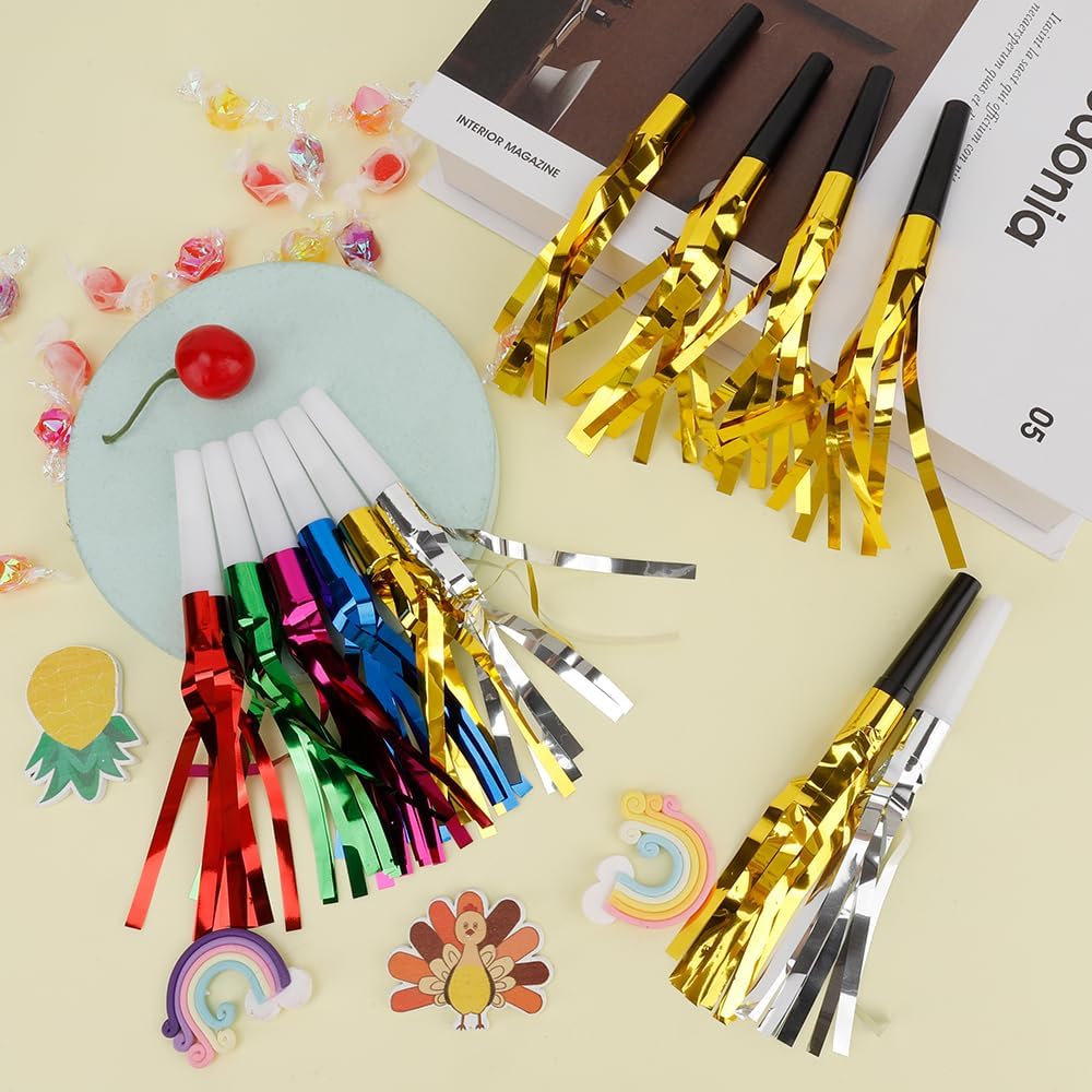 Gold Noise Makers Party Blowers 24 PCS Noise Maker Party Blowers Party Horns Birthday Blowers Party Whistles Gold Party Favors for Adults Birthday Party Sporting Events Halloween Party New Year Party