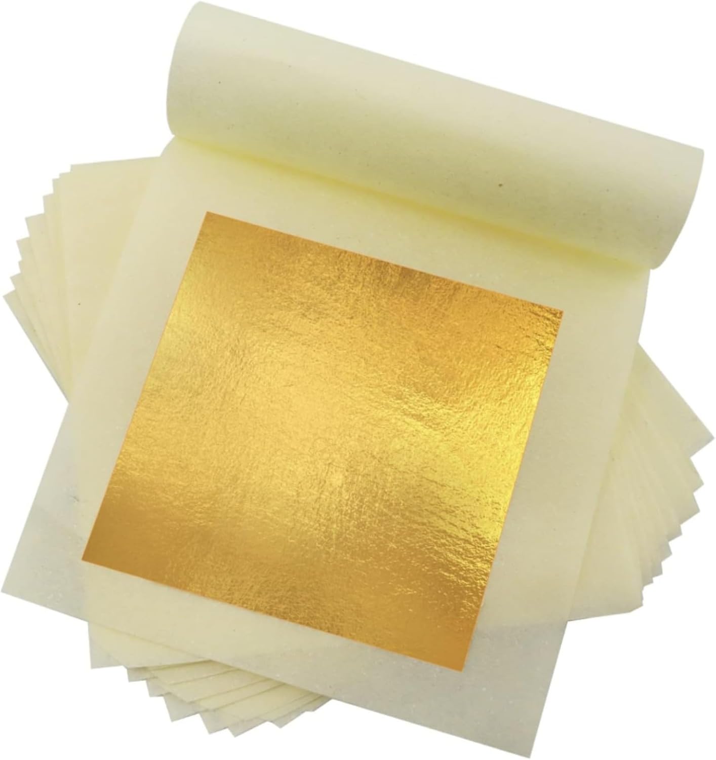 50 Sheets Gold Flakes With A Pair of Tweezers, Premium Gold Leaf 3.15×3.15 Inches Craft Art Decoration Perfect for Decorating Cakes Desserts Drinks Ice Cream Sushi