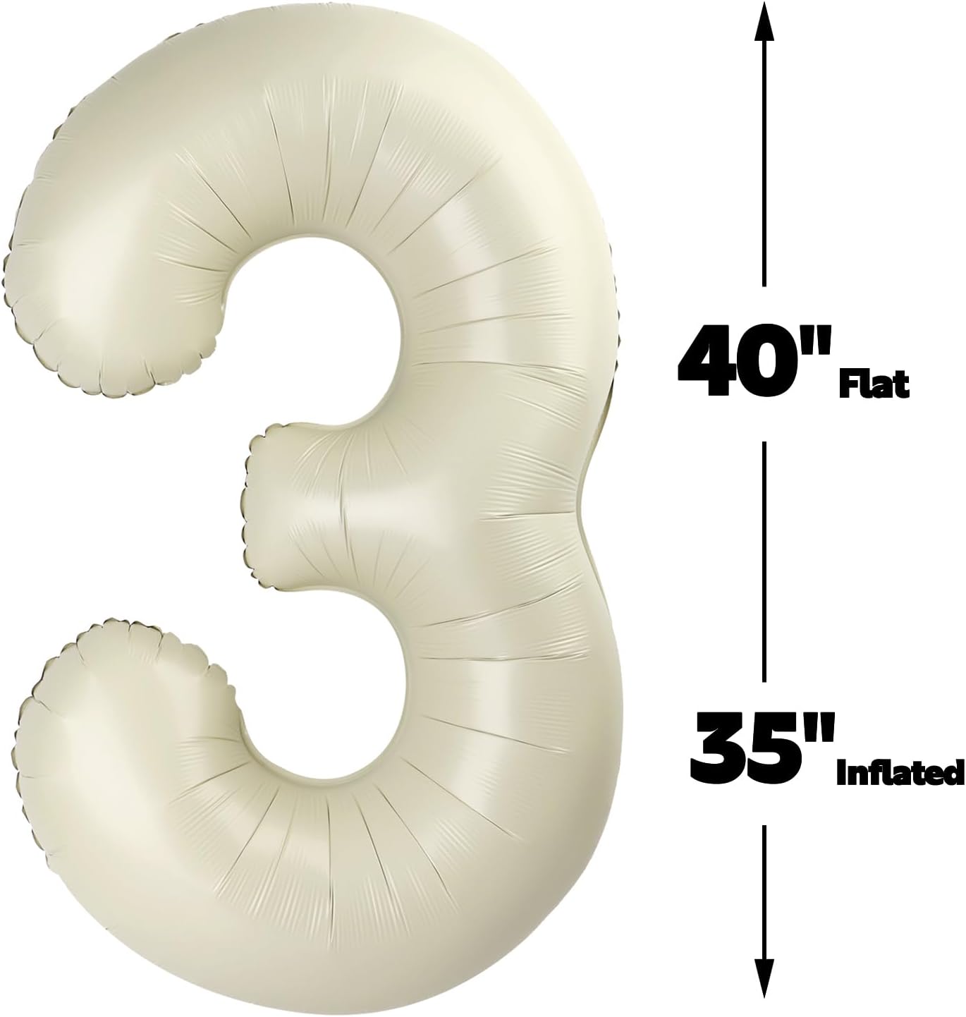 40 Inch Cream White 3 Large Number Balloon, 3 13 23 30 33 36 38 Cream White Birthday Party Decorations, Number Three Foil Balloons for Anniversary Party Graduations Celebration Supplies