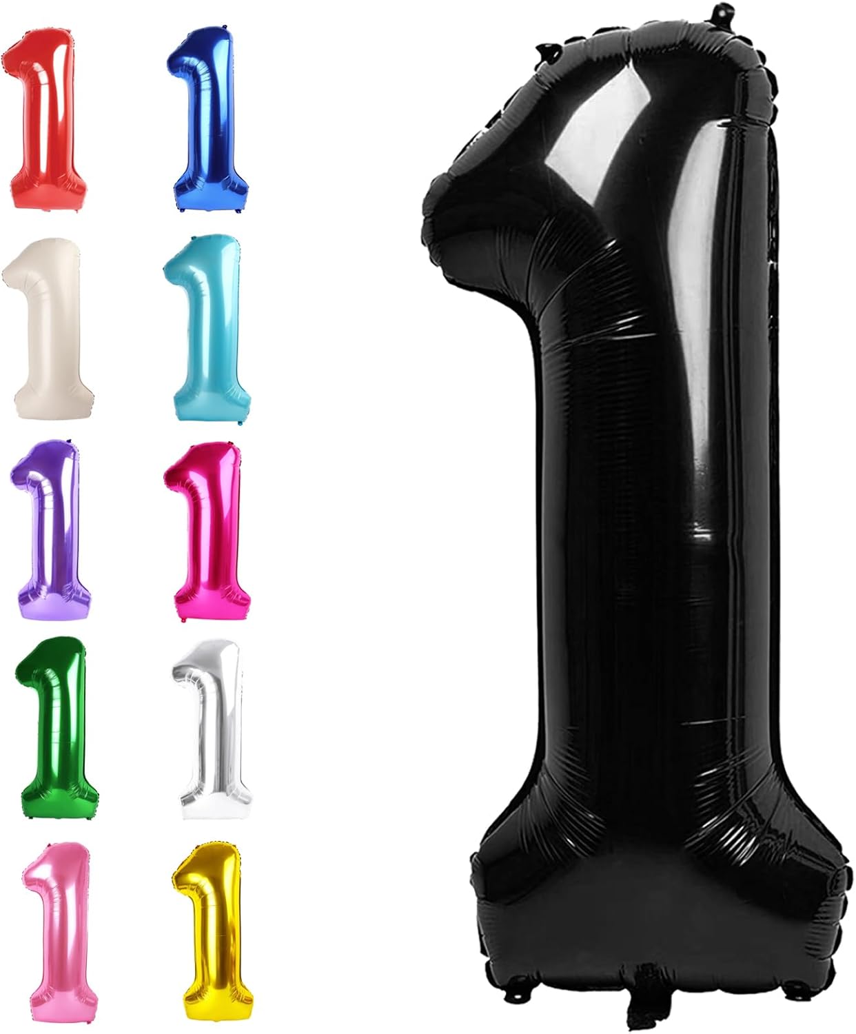 Black Number 1 Balloon 40 inch, Numbers 1 Birthday Balloons for Boy Girl, Black Foil One Balloon for 1st 10 11 12 16 18 Birthday Party, Anniversary Celebration Decorations