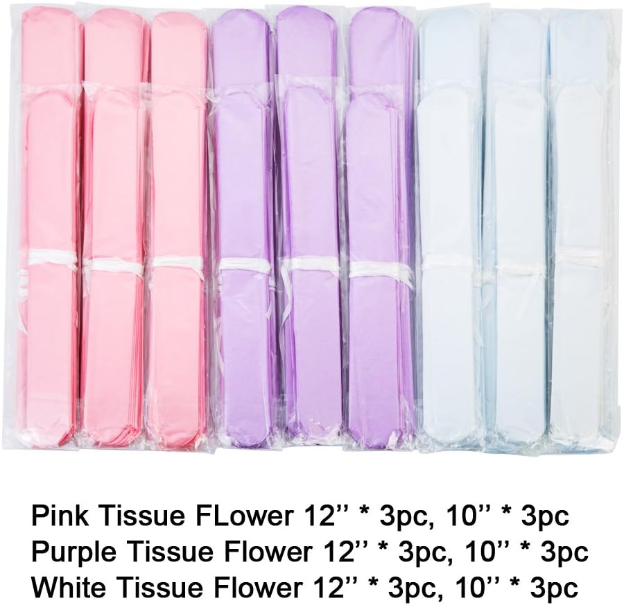 Paper Flower Tissue Pom Poms Baby Shower Party Favors (pink,purple,white,18pc)