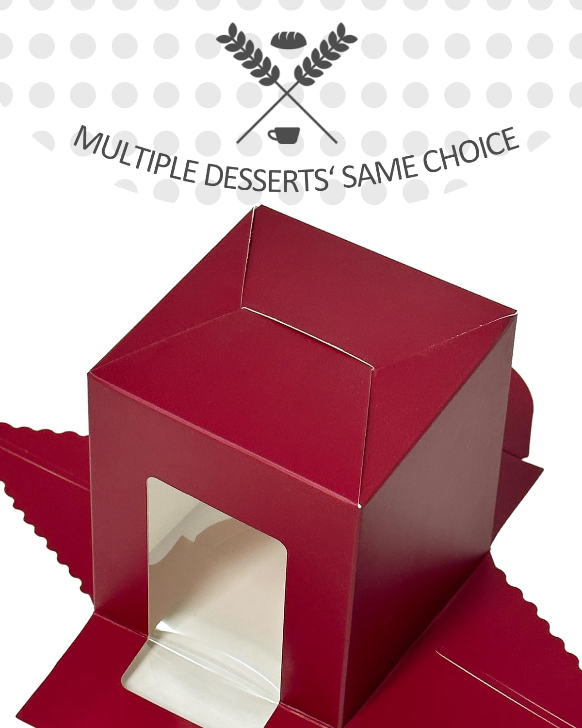 qiqee Wine Cupcake Boxes Individual Cupcake Holders Disposable 50pcs Single Cupcake Boxes with Window 3.7" 3.7"*4.5" Cupcake Containers