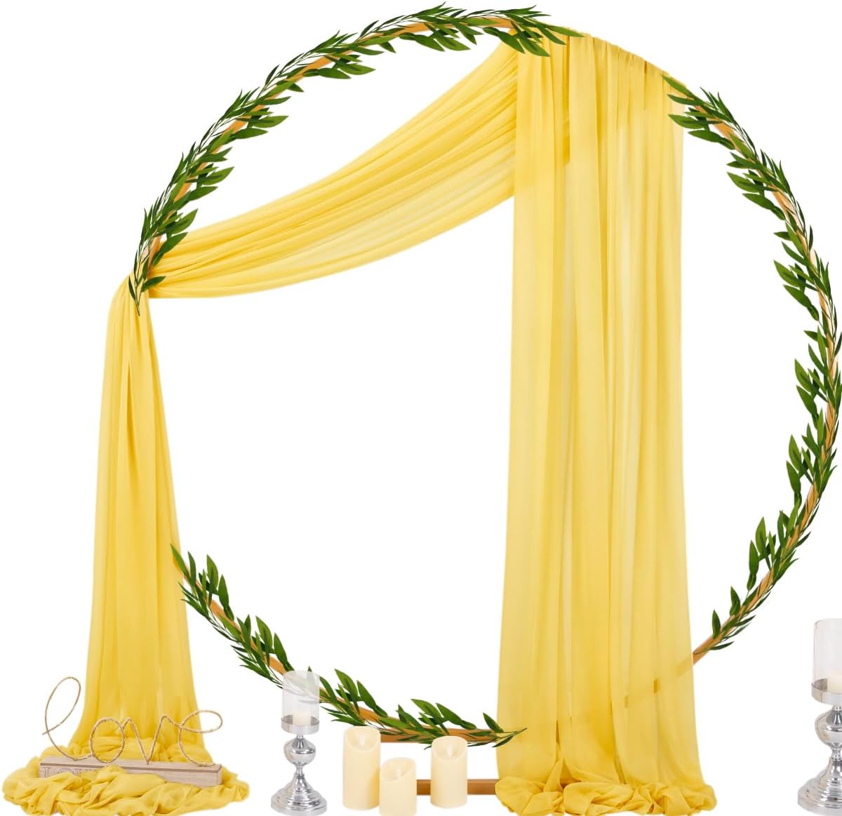 Socomi Yellow Sheer Wedding Arch Draping Fabric 29" x 20Ft 2 Panels Outdoor Curtain Drapes Extra Long for Bridal Baby Shower Ceremony Birthday Party Decor