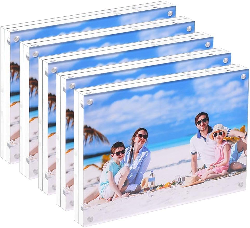 5 Pack Acrylic Picture Frame 5x7 Clear Double Sided Magnetic Picture Frameless Desktop Display Photo Frame with Stand Best Gift for Family, Baby, Friend