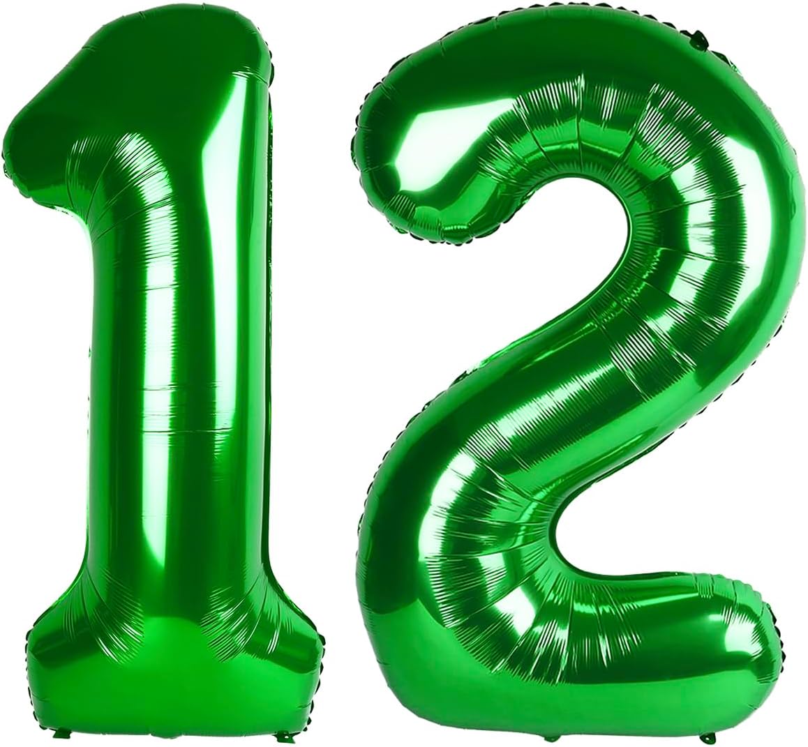 40 Inch Big Green Number 12 21 Balloon Birthday Decoration, Number 12 21 Helium Balloon 12 21 Celebration, Boy Girl Baby Anniversary Party Graduations Supplies Decorations
