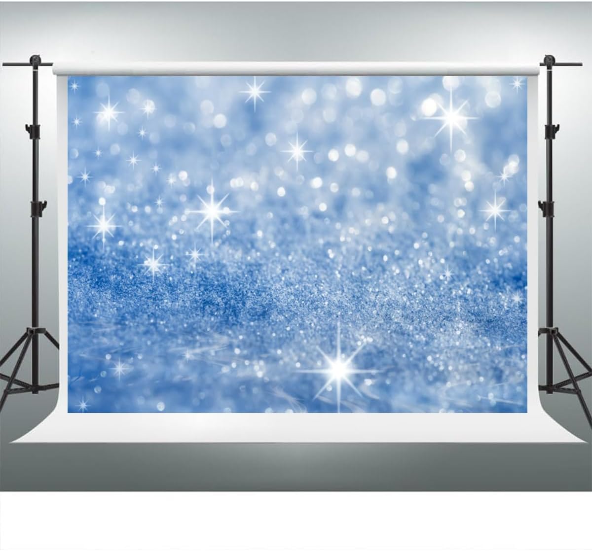YongFoto Silver Blue Glitter Backdrop 12x8ft Silver Light Spots Blue Sequin Bokeh Photography Background Birthday Bridal Shower Wedding Photography Background Party Banner Portraits Photoshoot Props